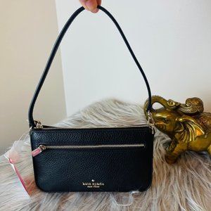 Kate Spade Leila Pebble Leather Convertible Wristlet Wallet Clutch Black